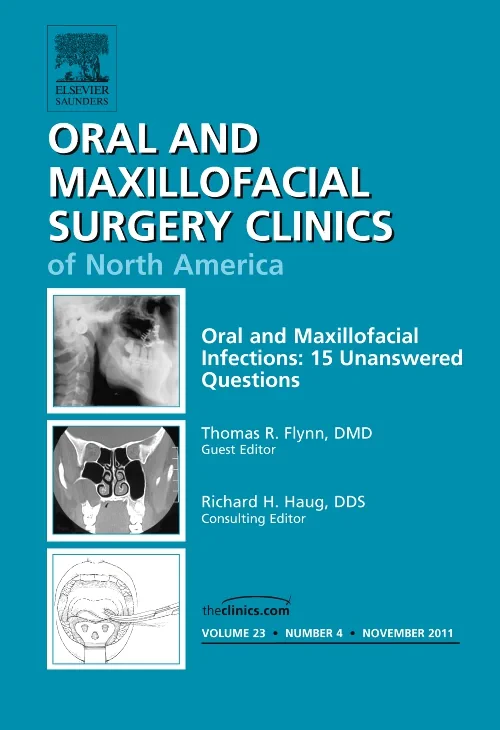 Coperta cărții "Oral and Maxillofacial Infections: 15 Unanswered Questions, An Issue of Oral and Maxillofacial Surgery Clinics" de autor necunoscut